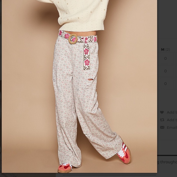 POL 🩵 73 POL Twill Distressed Loose Fit Pants In Pink Floral SR4 - Picture 1 of 7